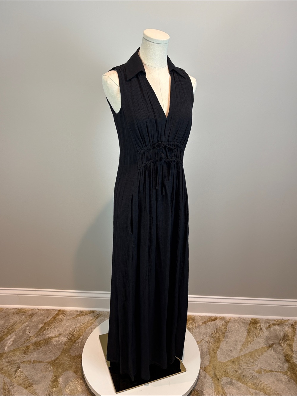 Calvin Klein Black Sleeveless Maxi Dress with Tie Waist